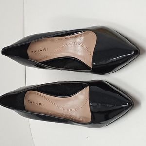 Tahari Womens Harper Black Patent Leather Pointy Toe Pumps Heels Size 7